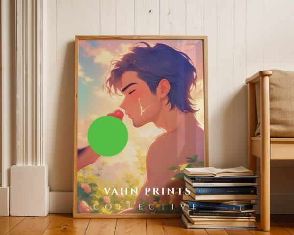 Anime Muscular Nude Male Suck Wall Art Print Handsome Boyfriend Fantasy Bedroom Decor