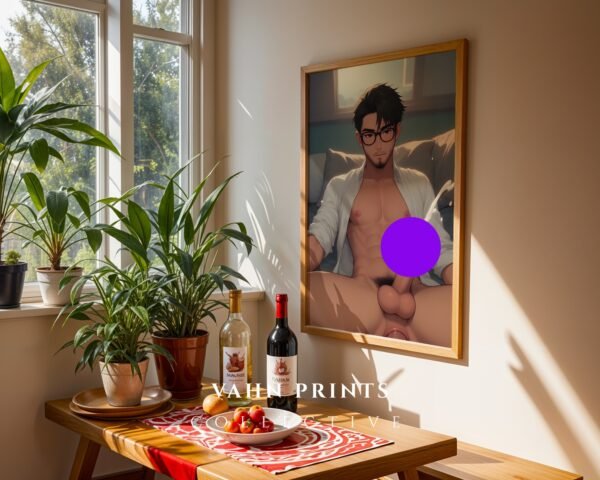 Anime Muscular Male Nude Suck Wall Art Print Handsome Boyfriend Fantasy Bedroom Poster