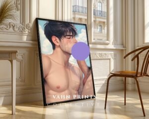 Anime Nude Male Suck Wall Art Print Muscular Handsome Boyfriend Fantasy Bedroom Poster