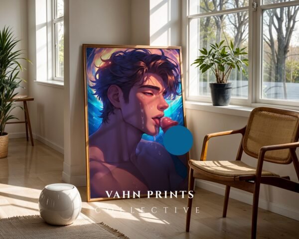 Anime Nude Male Body Suck Wall Art Print Muscular Handsome Boyfriend Fantasy Bedroom Poster