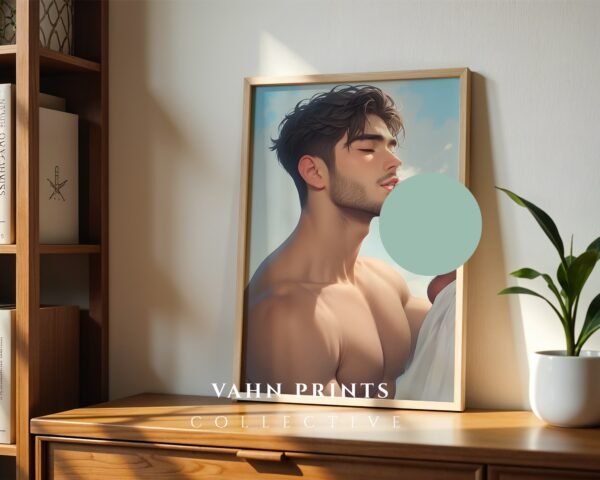 Anime Male Nude Suck Wall Art Print Muscular Handsome Boyfriend Fantasy Bedroom Poster