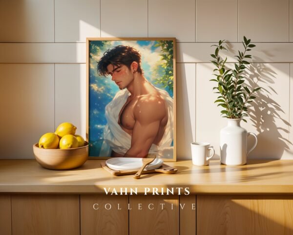 Anime Nude Male Body Suck Wall Art Print Muscular Handsome Boyfriend Fantasy Bedroom Poster