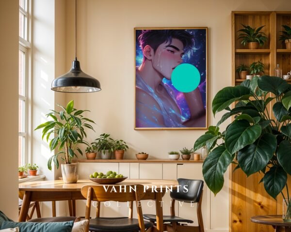 Handsome Nude Anime Male Suck Wall Art Print Muscular Guy Fantasy Bedroom Poster