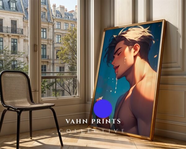 Anime Nude Male Suck Wall Art Poster Muscular Guy Dream Boyfriend Printable Digital Art