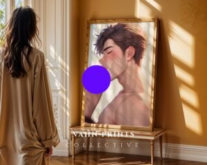 Anime Nude Male Body Suck Poster Muscular Guy Fantasy Boyfriend Printable Wall Decor