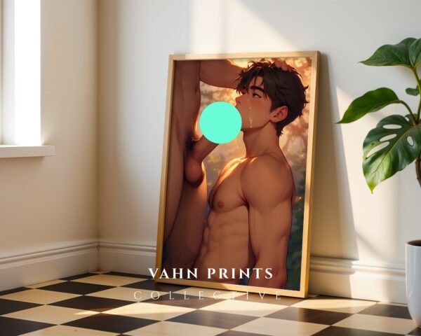 Muscular Nude Male Anime Suck Poster Handsome Dream Boyfriend Bedroom Digital Art