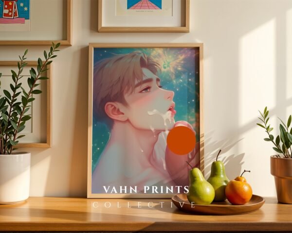 Anime Male Nude Suck Wall Art Print Muscular Fantasy Handsome Boyfriend Poster