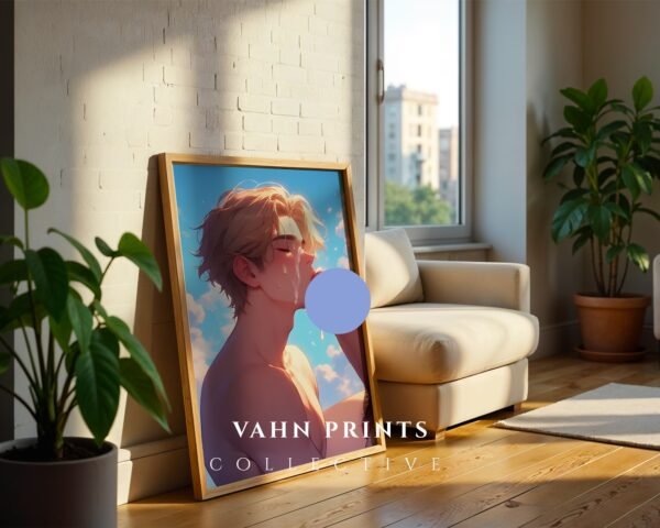 Anime Male Body Suck Poster Handsome Nude Muscular Guy Fantasy Bedroom Wall Decor