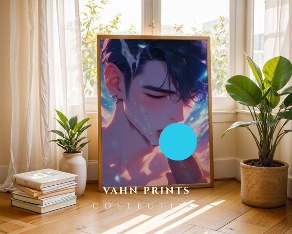 Dream Boyfriend Anime Male Nude Suck Wall Art Print Muscular Handsome Man Digital Download