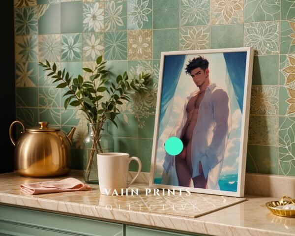 Fantasy Nude Male Illustration Wall Art Muscular Husband Gay Bedroom Decor