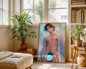 Anime Inspired Nude Male Wall Art Muscular Guy Romantic Gay Digital Download