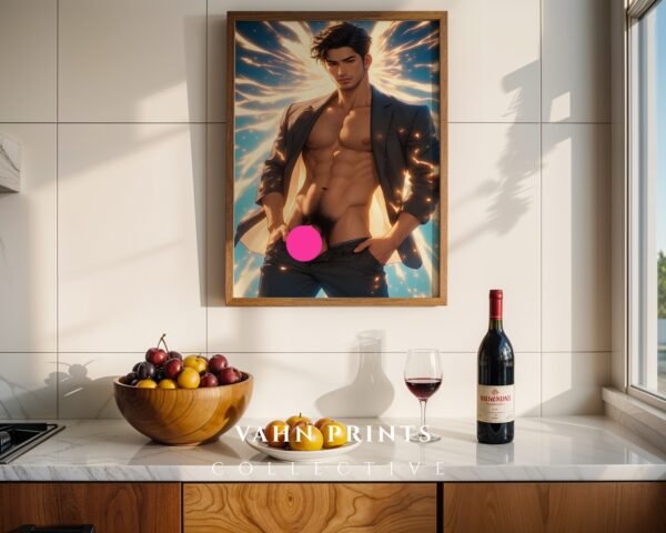 Fantasy Nude Male Illustration Wall Art Muscular Husband Gay Printable Decor