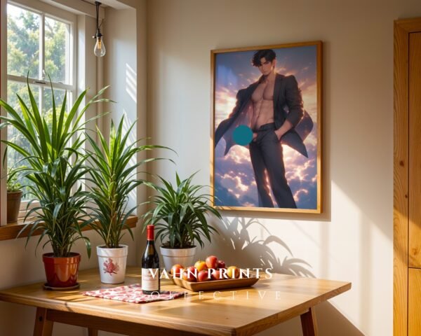 L19c_m1 Anime Style Nude Male Body Wall Art Handsome Muscular Man Gay Digital Download