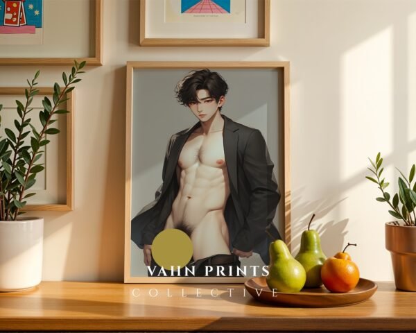 Handsome Nude Male Art Print Muscular Figure Gay Decor