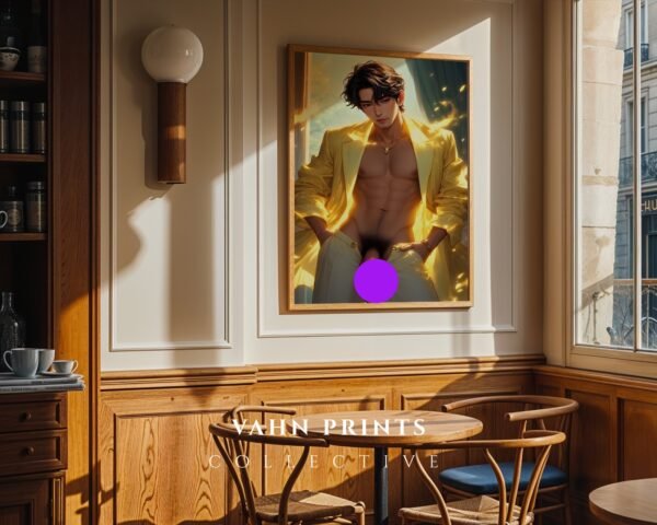 L65c_m1 Anime Style Gay Wall Art Nude Male Figure Muscular Dreamy Guy