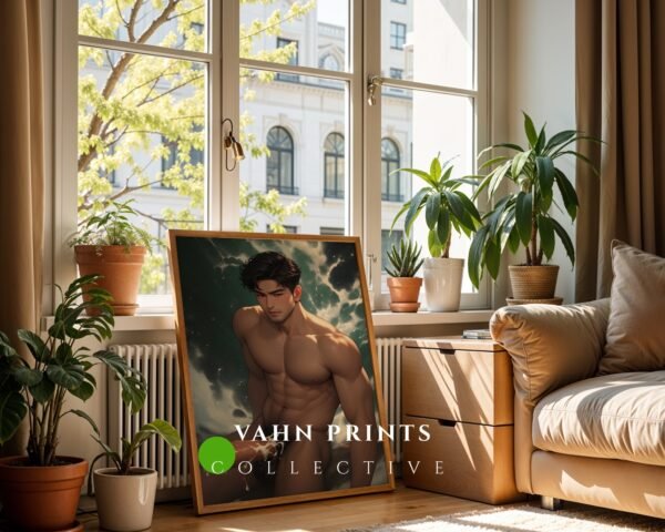 Handsome Muscular Nude Man Wall Art Male Body Figure Gay Bedroom Decor