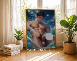 Gay Male Body Art Print Nude Handsome Muscular Figure Printable Poster