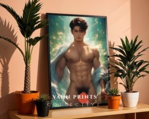 Male Figure Fantasy Wall Art Nude Muscular Guy Anime Style Gay Printable
