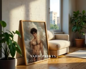Handsome Nude Man Illustration Male Body Wall Art Gay Romantic Printable Poster