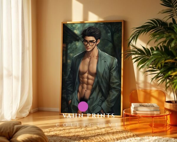 Muscular Nude Man Wall Art Male Figure Illustration Gay Fantasy Printable Home Decor
