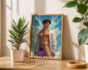 Handsome Nude Man Wall Art Male Body Sketch Muscular Figure Gay Printable Modern Bedroom Decor