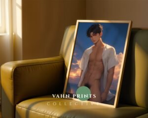 Gay Male Figure Wall Art Nude Muscular Man Soulmate Fantasy Husband Printable Bedroom Poster Digital Art