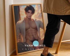 Nude Male Figure Wall Art Muscular Man Illustration Dream Boyfriend Fantasy Husband Gay Printable Bedroom Decor Digital Download