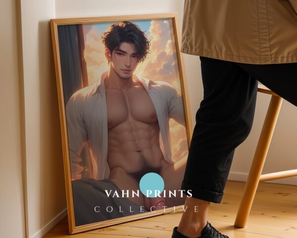 Nude Male Figure Wall Art Muscular Man Illustration Dream Boyfriend Fantasy Husband Gay Printable Bedroom Decor Digital Download