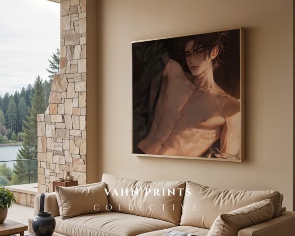 Nude Male Figure Wall Art Minimalist Muscular Man Line Drawing Printable Decor Digital Download