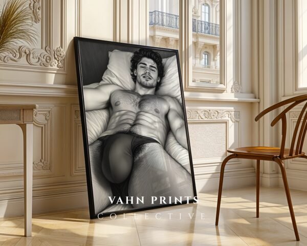 Masculine Nude Figure Sketch Wall Art Modern Line Art Gay Printable Poster