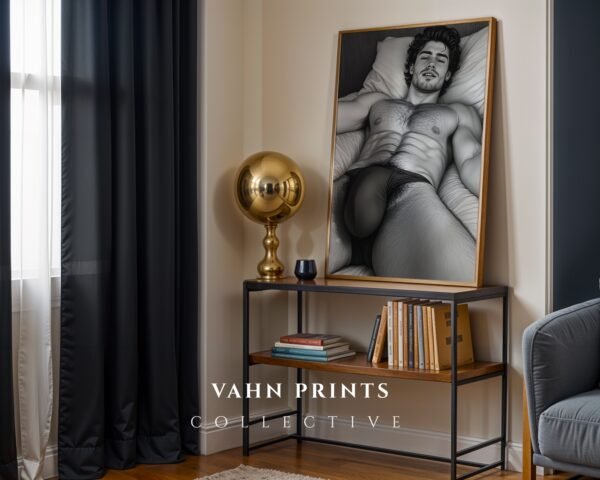 Masculine Nude Figure Sketch Wall Art Modern Line Art Gay Printable Poster