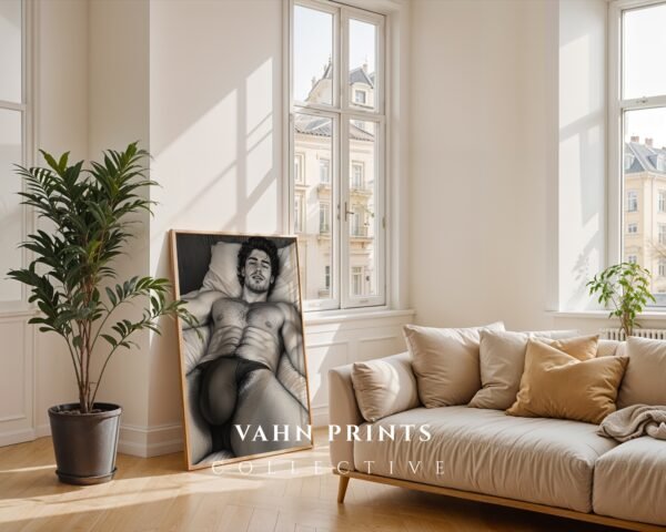 Masculine Nude Figure Sketch Wall Art Modern Line Art Gay Printable Poster