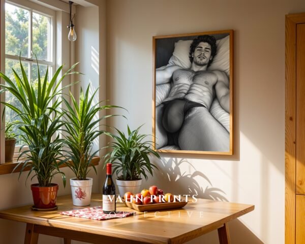 Masculine Nude Figure Sketch Wall Art Modern Line Art Gay Printable Poster