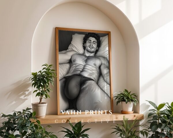 Masculine Nude Figure Sketch Wall Art Modern Line Art Gay Printable Poster