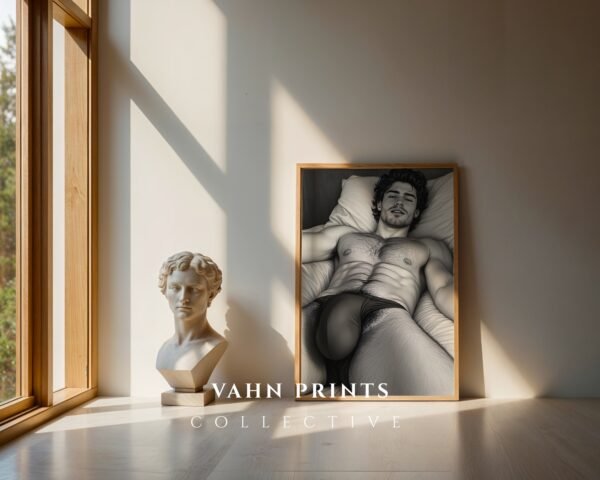 Masculine Nude Figure Sketch Wall Art Modern Line Art Gay Printable Poster