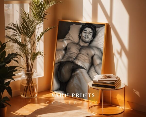 Masculine Nude Figure Sketch Wall Art Modern Line Art Gay Printable Poster