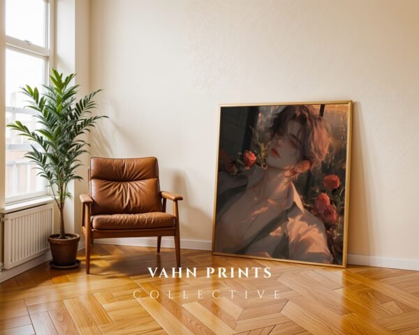 Anime Style Male Figure Wall Art Muscular Handsome Man Romantic Printable Download