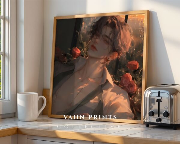 Anime Style Male Figure Wall Art Muscular Handsome Man Romantic Printable Download