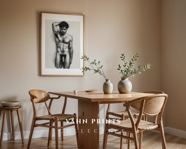 Minimalist Male Nude Wall Art Muscular Body Line Sketch Digital Art Print