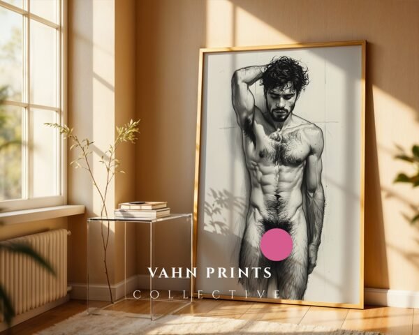 Minimalist Male Nude Wall Art Muscular Body Line Sketch Digital Art Print