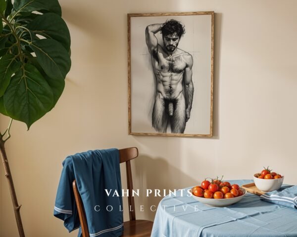 Minimalist Male Nude Wall Art Muscular Body Line Sketch Digital Art Print