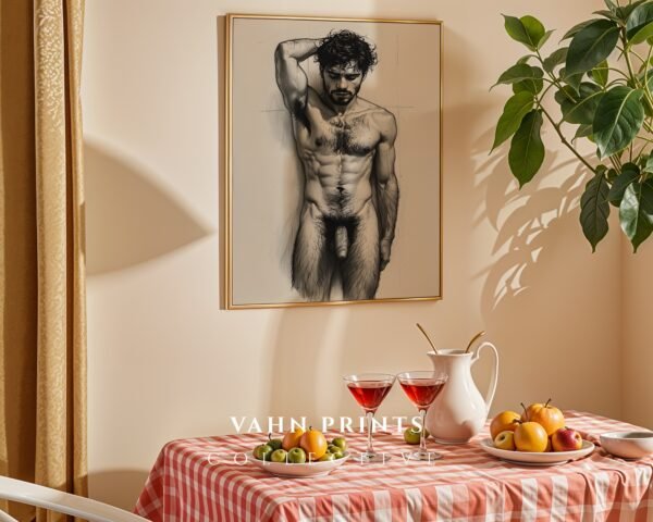 Minimalist Male Nude Wall Art Muscular Body Line Sketch Digital Art Print