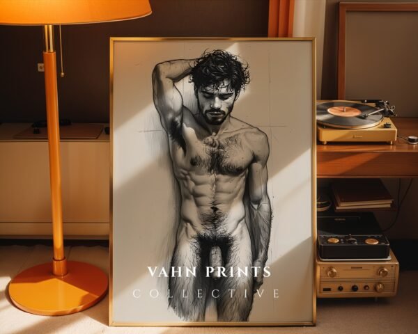 Minimalist Male Nude Wall Art Muscular Body Line Sketch Digital Art Print