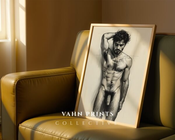 Minimalist Male Nude Wall Art Muscular Body Line Sketch Digital Art Print