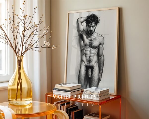 Minimalist Male Nude Wall Art Muscular Body Line Sketch Digital Art Print