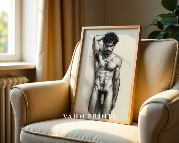 Minimalist Male Nude Wall Art Muscular Body Line Sketch Digital Art Print