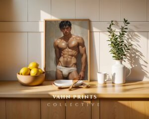 Male Body Figure Line Art Print Nude Muscular Man Minimalist Wall Decor