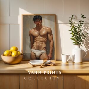 Male Body Figure Line Art Print Nude Muscular Man Minimalist Wall Decor