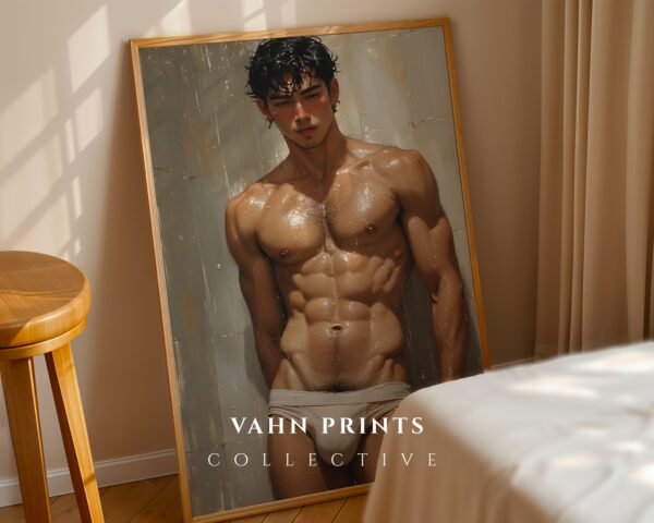 Male Body Figure Line Art Print Nude Muscular Man Minimalist Wall Decor