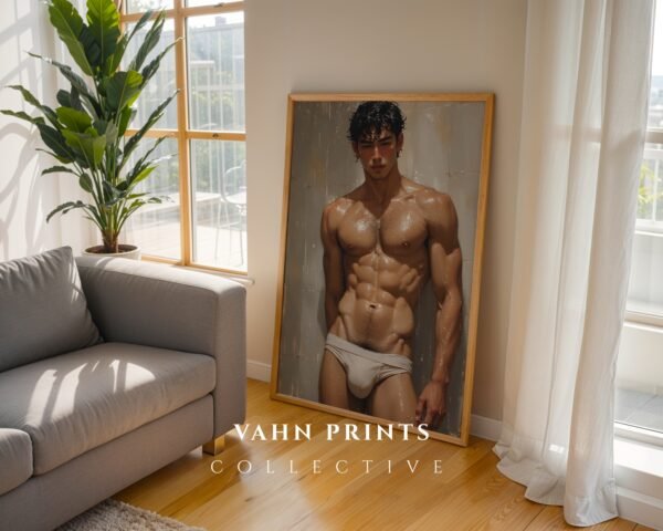 Male Body Figure Line Art Print Nude Muscular Man Minimalist Wall Decor